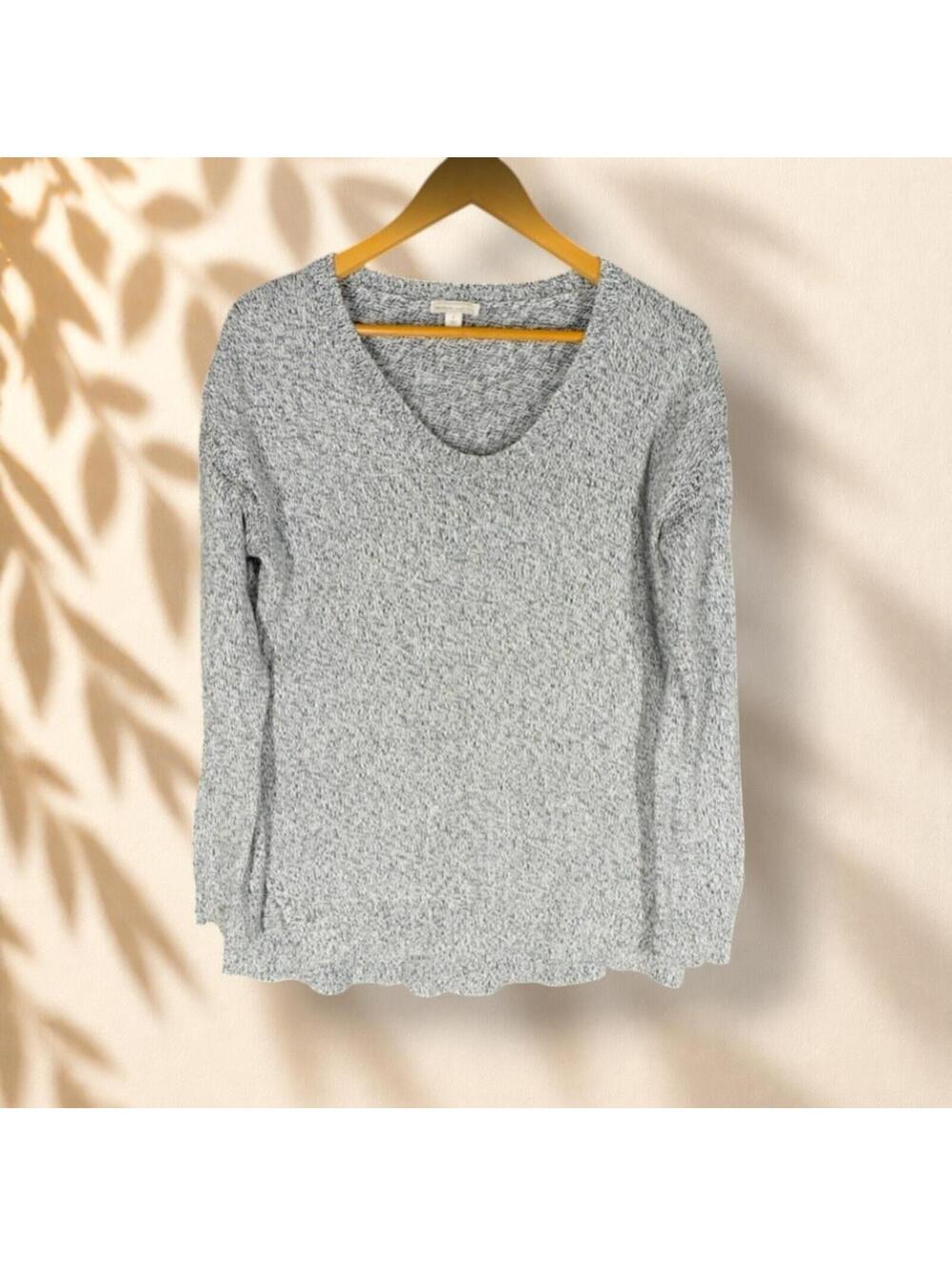 Gap Sweater Pullover Women S Small Gray Knit Long Sleeve V-Neck Soft Cozy Cotton